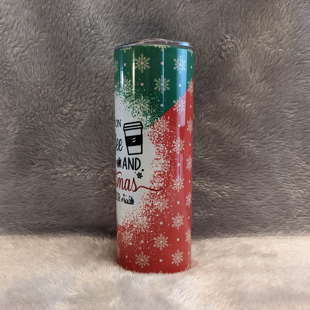 I Run On Coffee and Christmas Cheer Tumbler, Christmas Tumbler With Reusable Straw, Holiday Gift For Her, Festive Holiday Gift