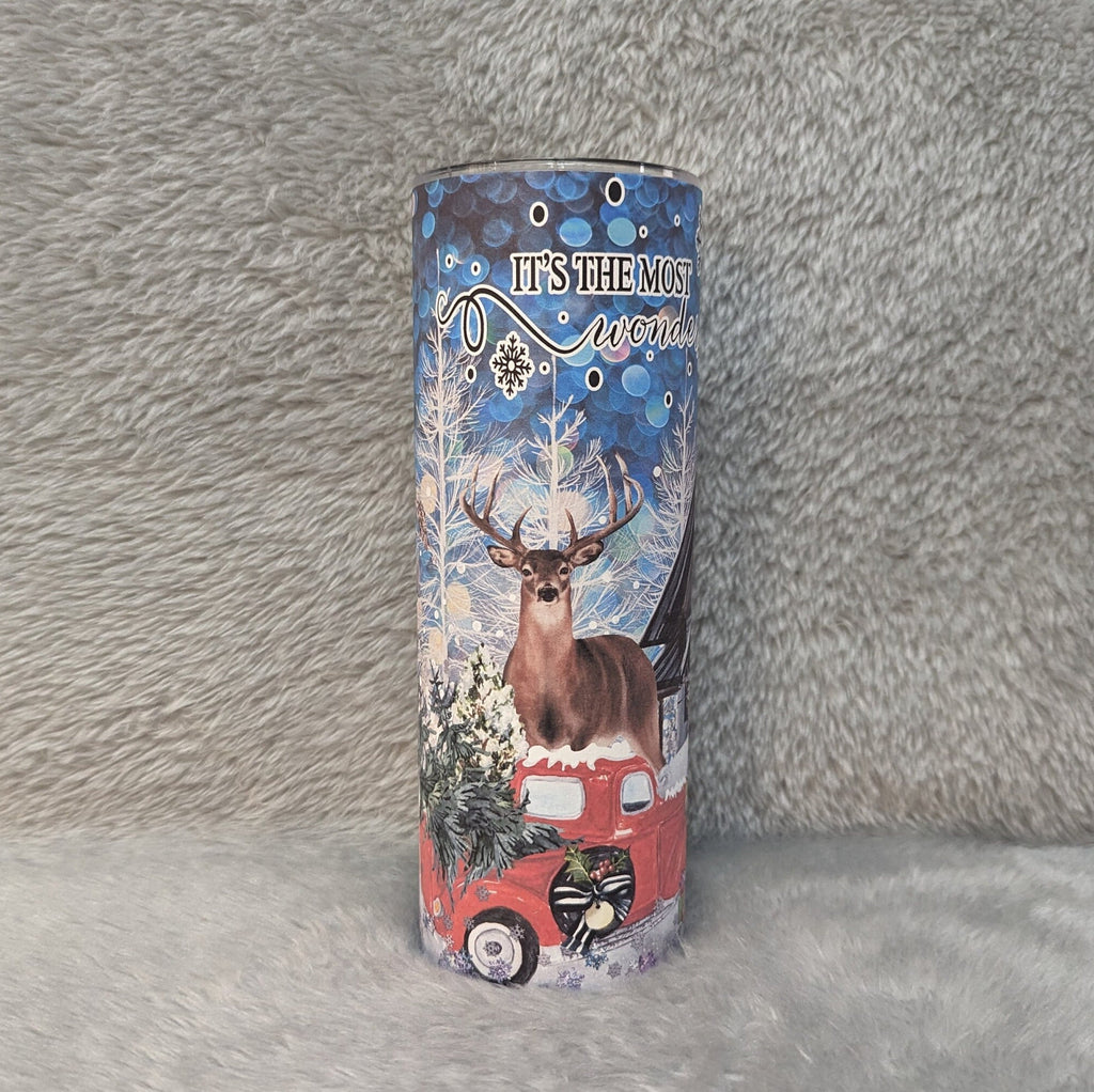 Christmas Winter Tumbler With Nature's Animals, Christmas Gift, It's The Most Wonderful Time Of The Year, Winter Theme Tumbler With Straw