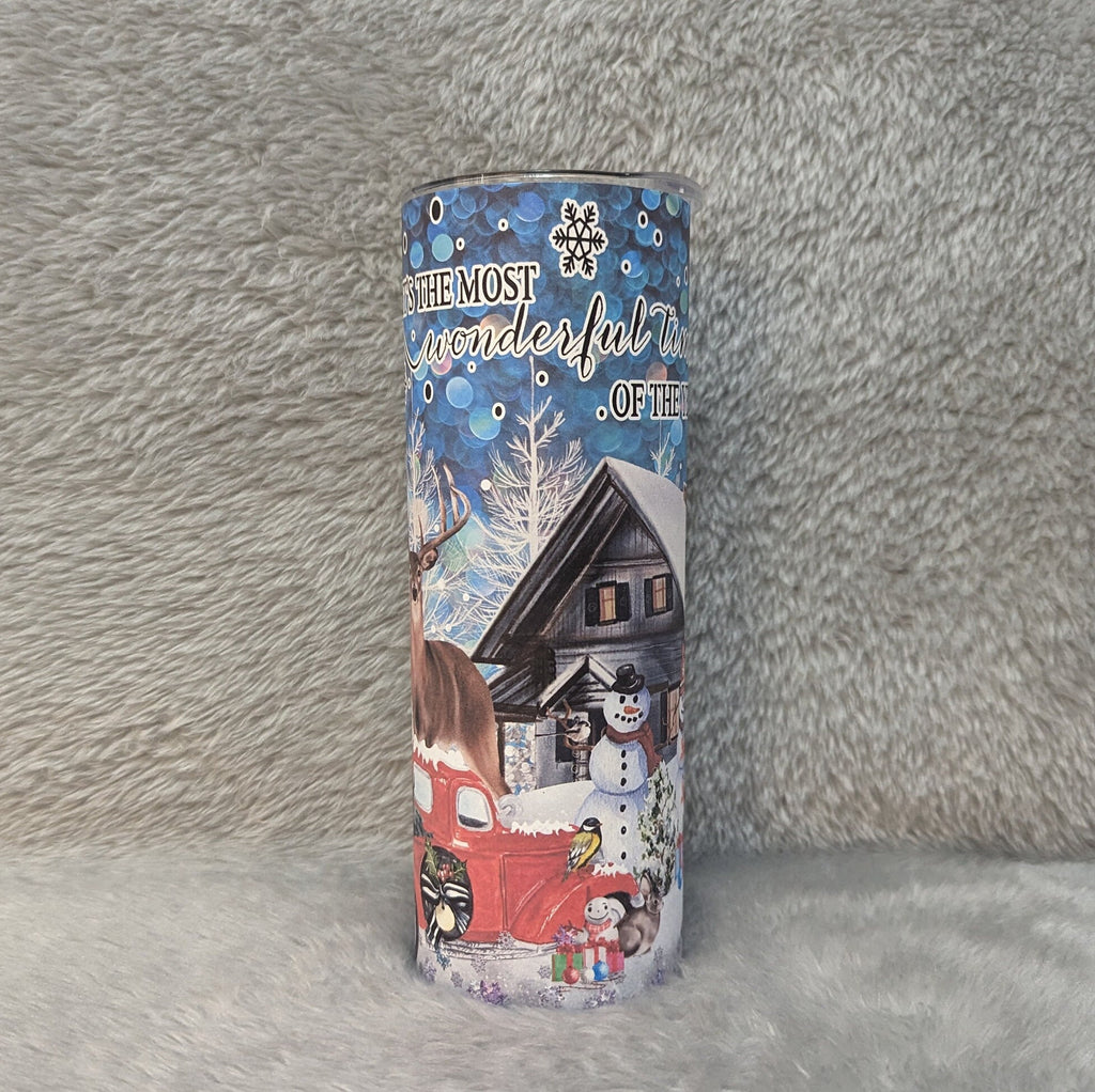 Christmas Winter Tumbler With Nature's Animals, Christmas Gift, It's The Most Wonderful Time Of The Year, Winter Theme Tumbler With Straw