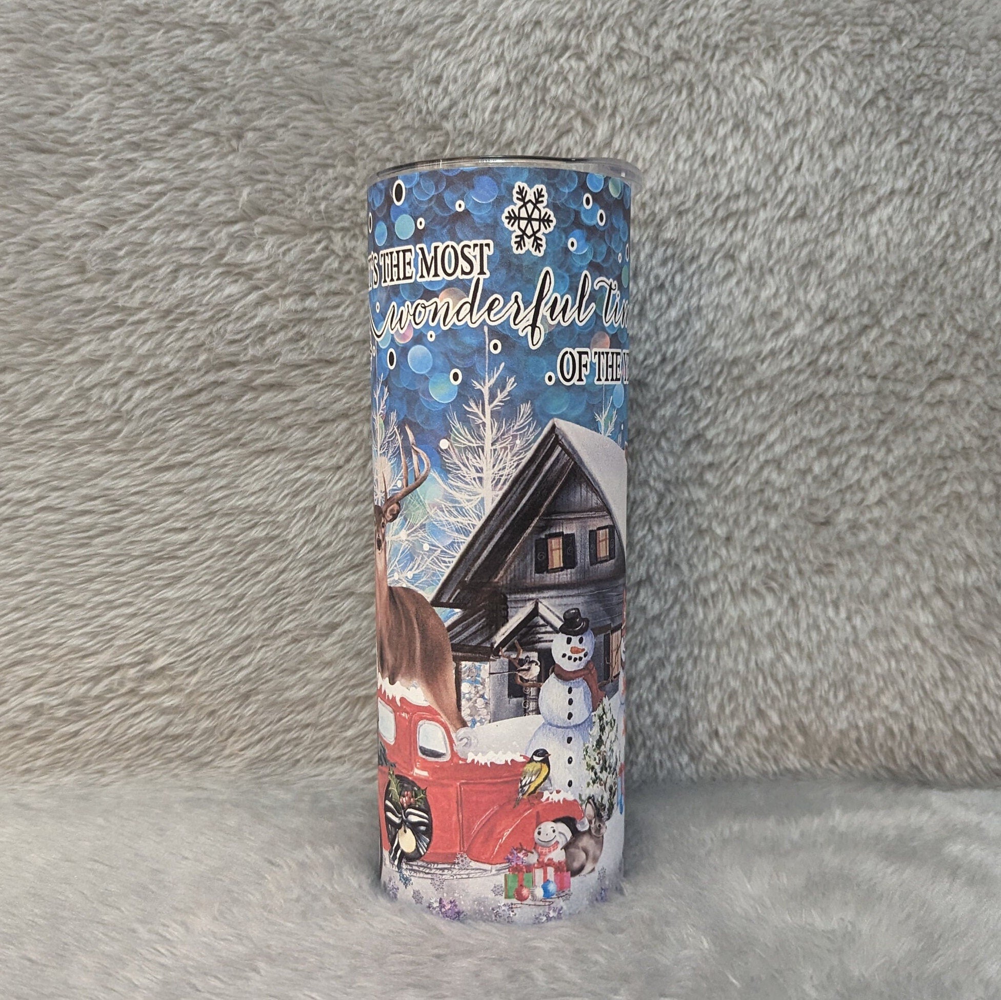 Christmas Winter Tumbler With Nature's Animals, Christmas Gift, It's The Most Wonderful Time Of The Year, Winter Theme Tumbler With Straw
