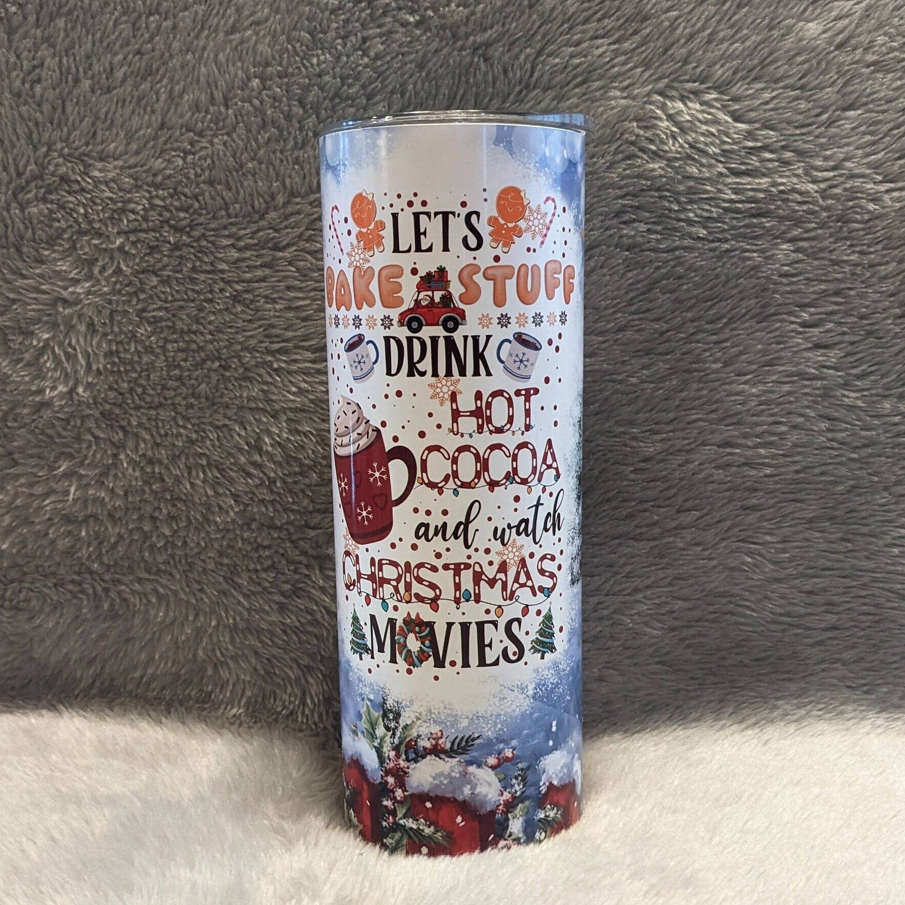 Let's Bake Stuff Winter Christmas Tumbler, Includes Reusable Plastic Straw, For Hot Or Cold Drinks, Christmas Party Gift To Enjoy All Year