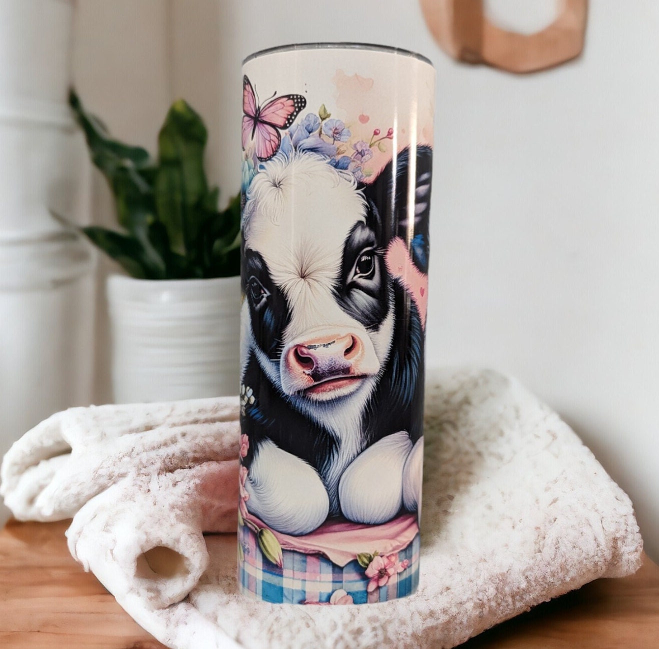 Cow Tumbler with Adorable Calf's and Butterflies - Perfect Gift for Animal Lovers!, Can Be Personalized, Gift For Her, Cup With Name
