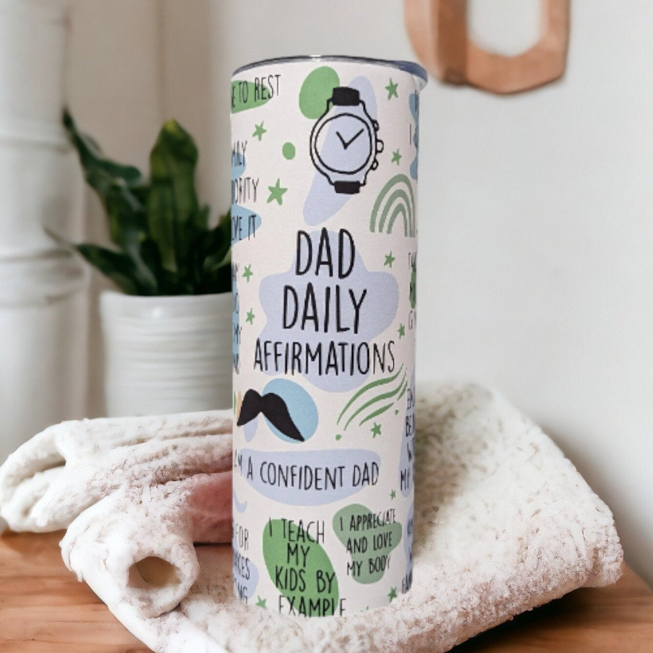 Dad Daily Affirmations Tumbler Inspirational Gift for Fathers, Motivational Drinkware For Hot Or Cold Beverages Includes A Reusable Straw