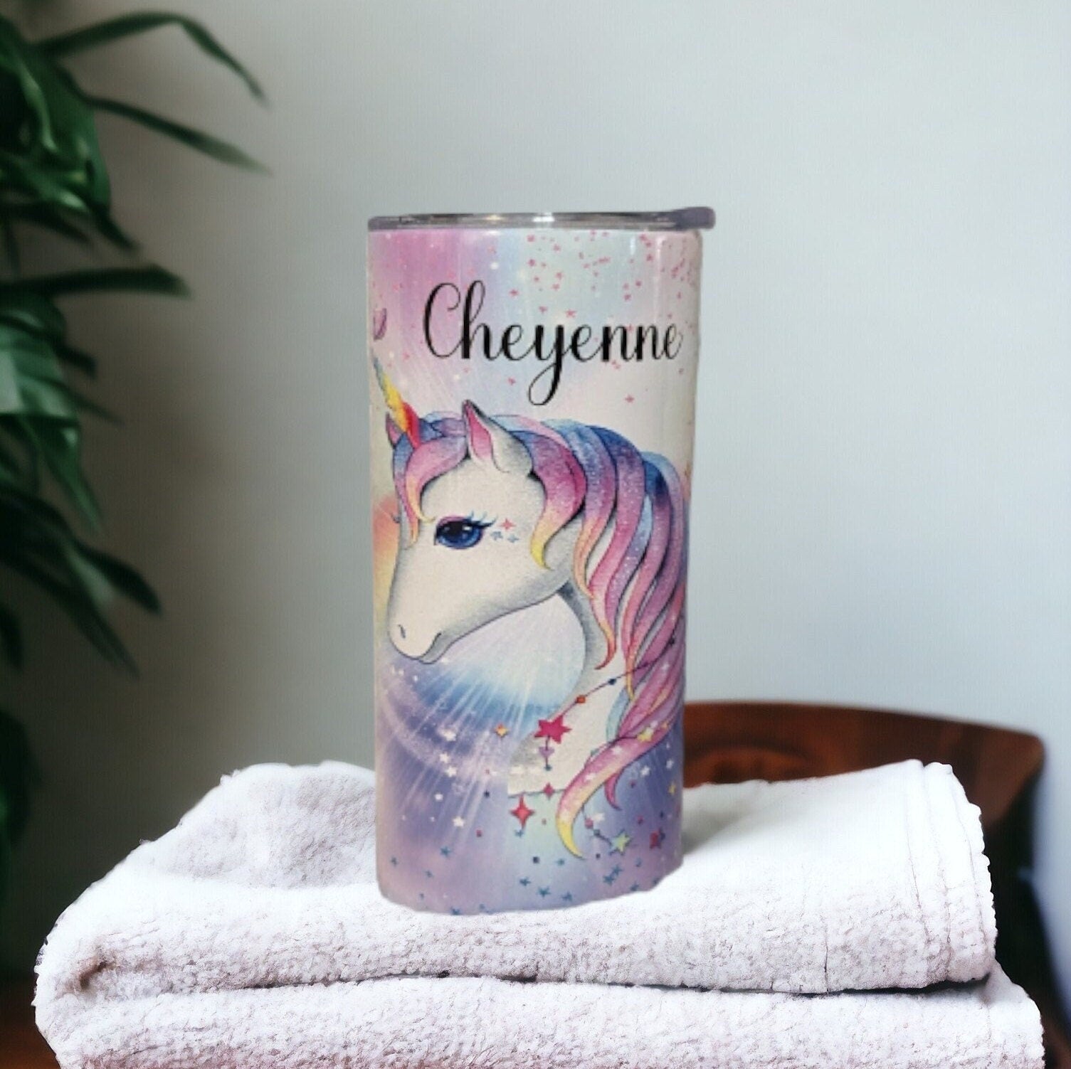 Beautiful Kids Unicorn Tumbler 20oz With Reusable Straw, Can Be Personalized