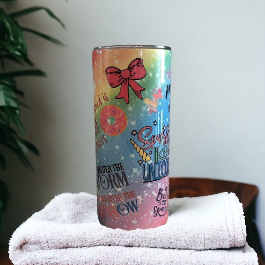 Pretty Unicorn Mermaid Tumbler With Different Sayings and A Sparkle Design, Kids 15oz Tumbler With Lid and Reusable Straw