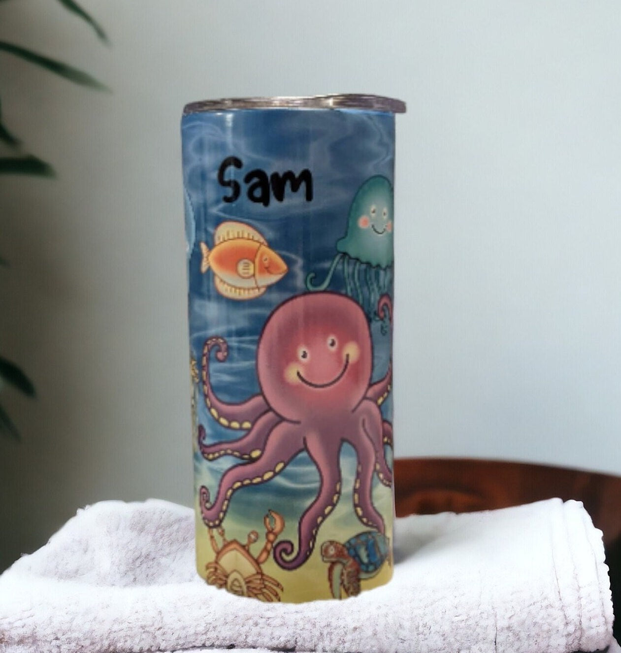 Kids Sea life Octopus Tumbler That Can Be Personalized, Sea Animal Cup With Name, For Everyday Use and Includes A Plastic Straw