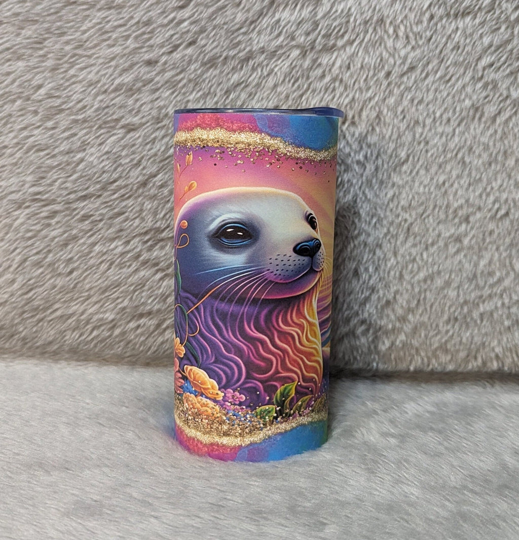 Colorful Neon Kids Seal Tumbler 15oz With Reusable Straw Can Be Personalized