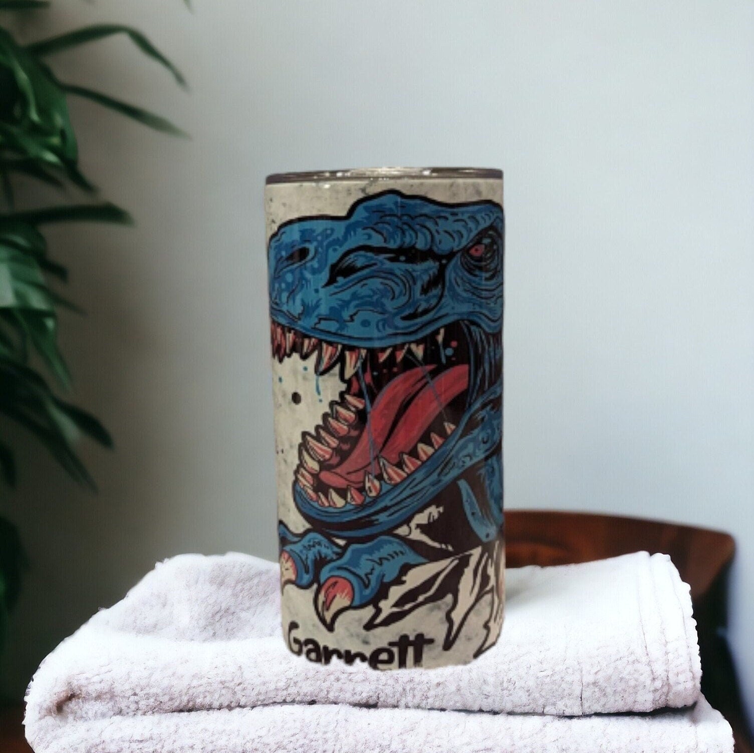Kids Blue Dinosaur Tumbler 15oz With Reusable Straw, Can Be Personalized