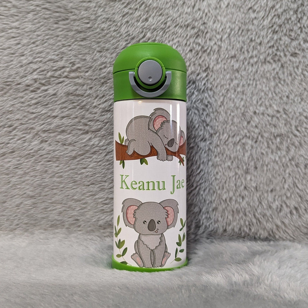 Kids Koala Bear Water Bottle 12oz With Reusable Straw Can Be Personalized