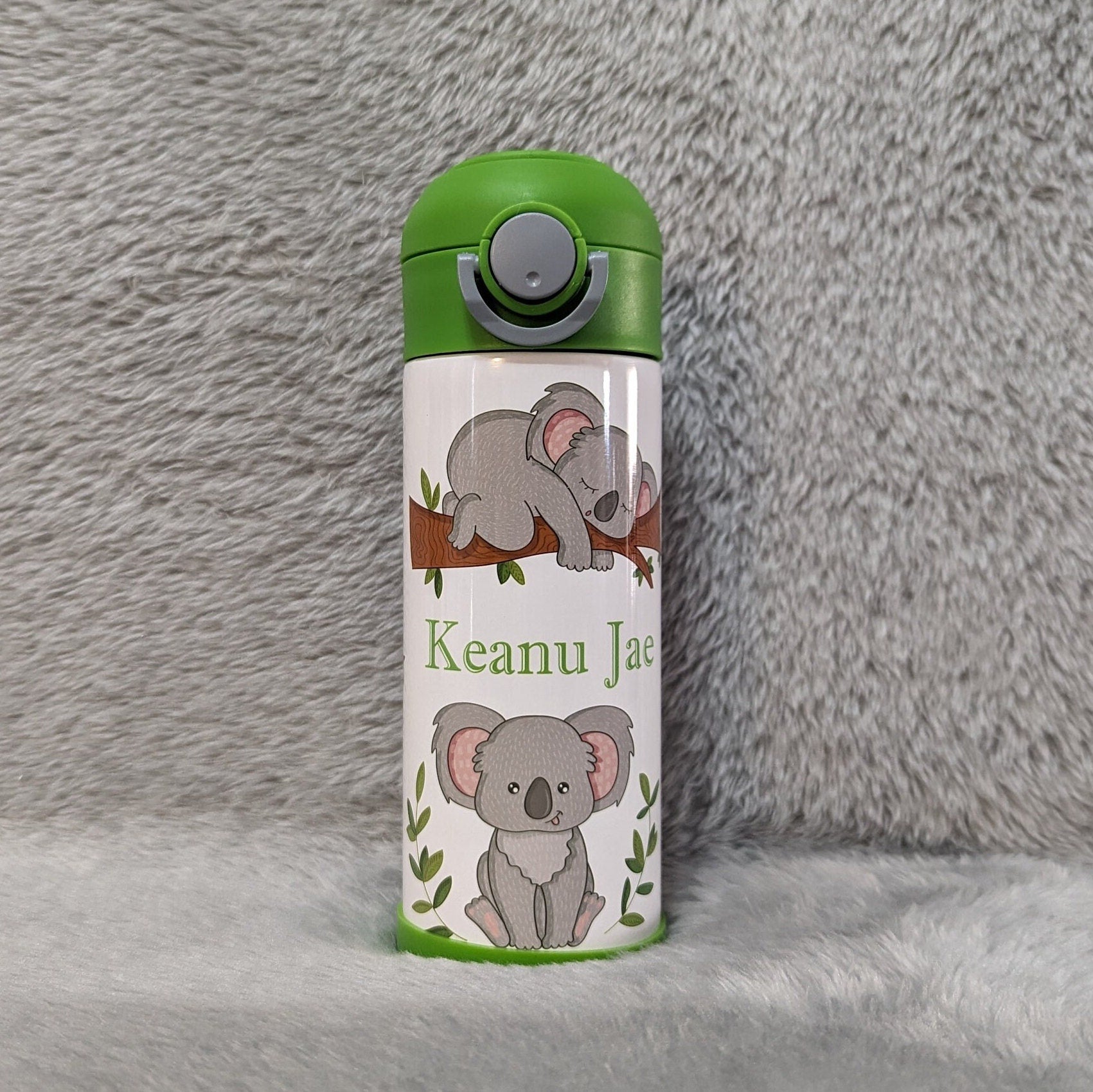 Kids Koala Bear Water Bottle 12oz With Reusable Straw Can Be Personalized