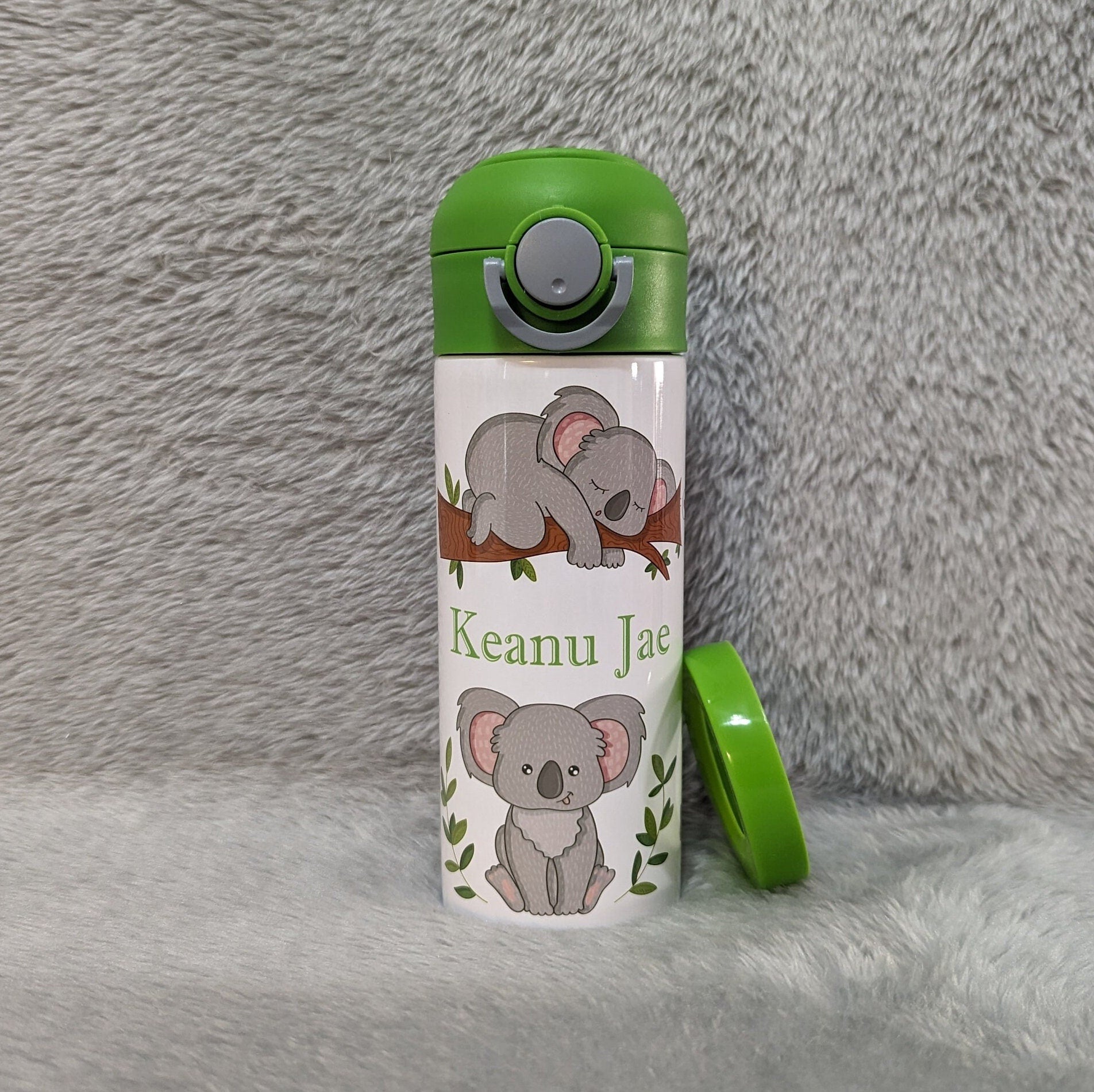 Kids Koala Bear Water Bottle 12oz With Reusable Straw Can Be Personalized