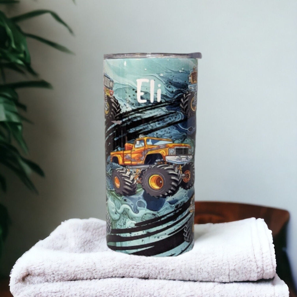 Kids Monster Truck Tumbler with Lid and Straw, Quench Their Thirst in Style!, Great For Home Or On The Go, Includes Reusable Plastic Straw