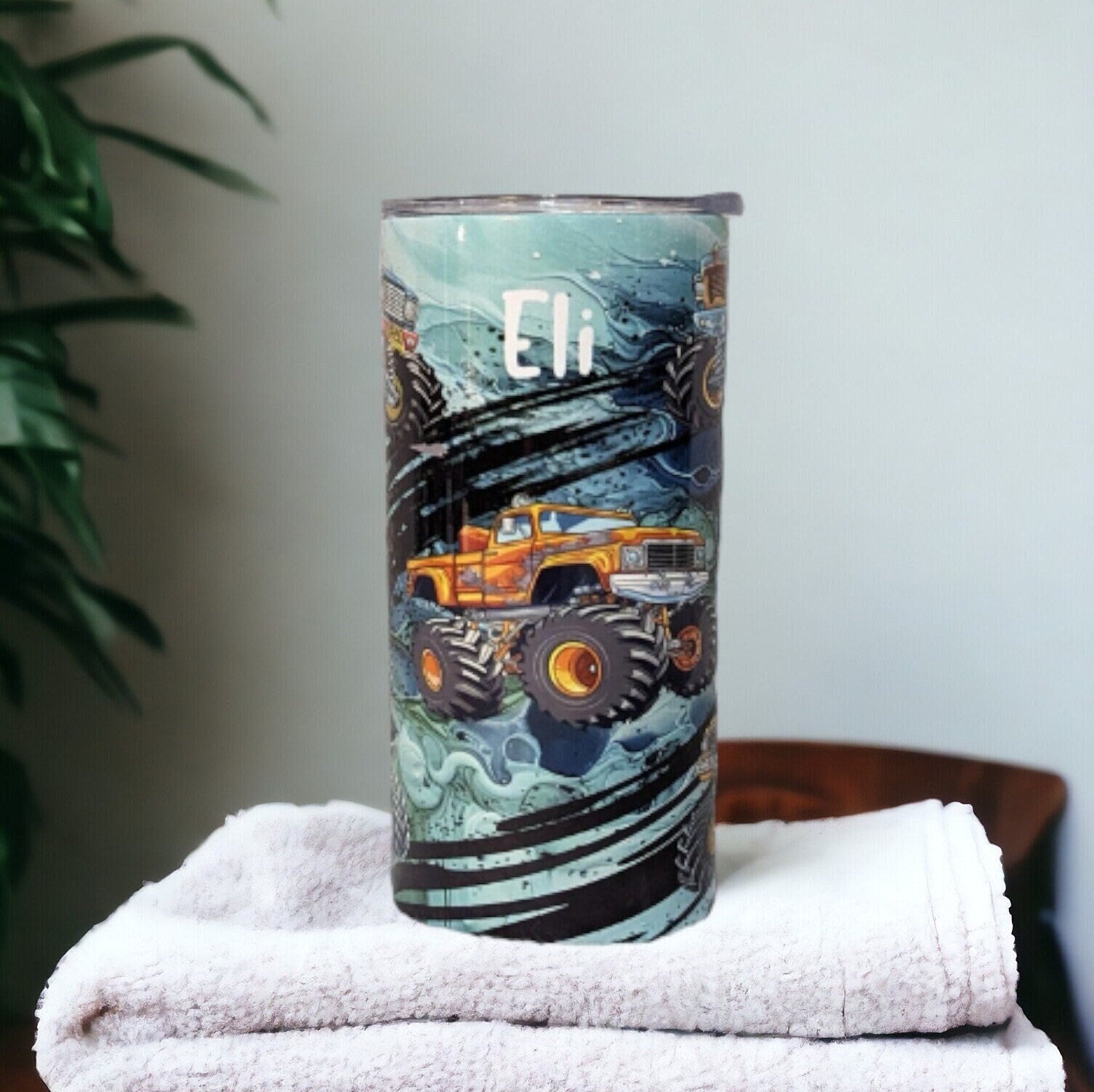 Kids Monster Truck Tumbler with Lid and Straw, Quench Their Thirst in Style!, Great For Home Or On The Go, Includes Reusable Plastic Straw