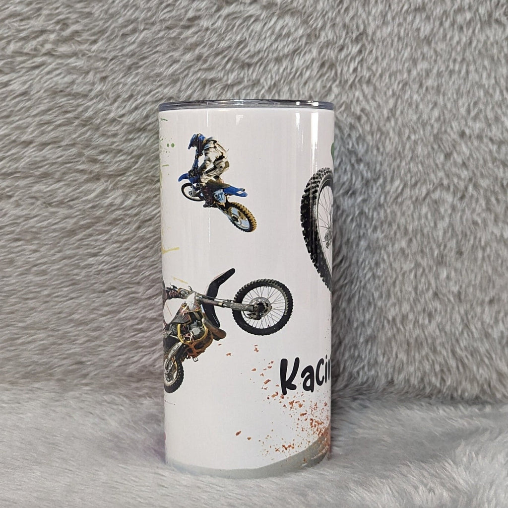 Kids Dirt Bike Tumbler with Plastic Straw, Kids Dirt bike Tumbler Personalized, Kids Dirt Bike Cup With Name, Stainless Steel Insulated Cup