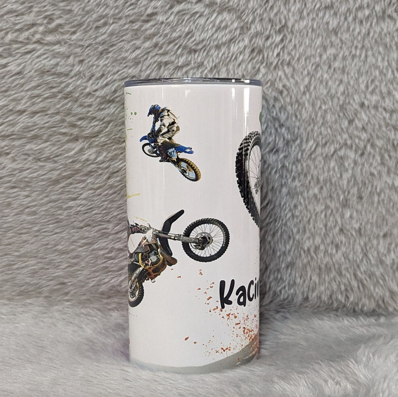 Kids Dirt Bike Tumbler with Plastic Straw, Kids Dirt bike Tumbler Personalized, Kids Dirt Bike Cup With Name, Stainless Steel Insulated Cup