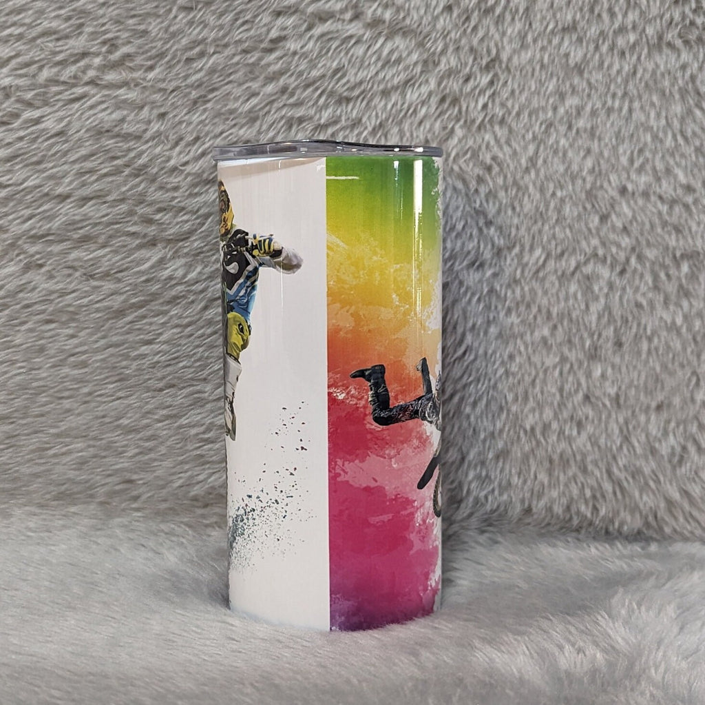 Kids Dirt Bike Tumbler with Plastic Straw, Kids Dirt bike Tumbler Personalized, Kids Dirt Bike Cup With Name, Stainless Steel Insulated Cup