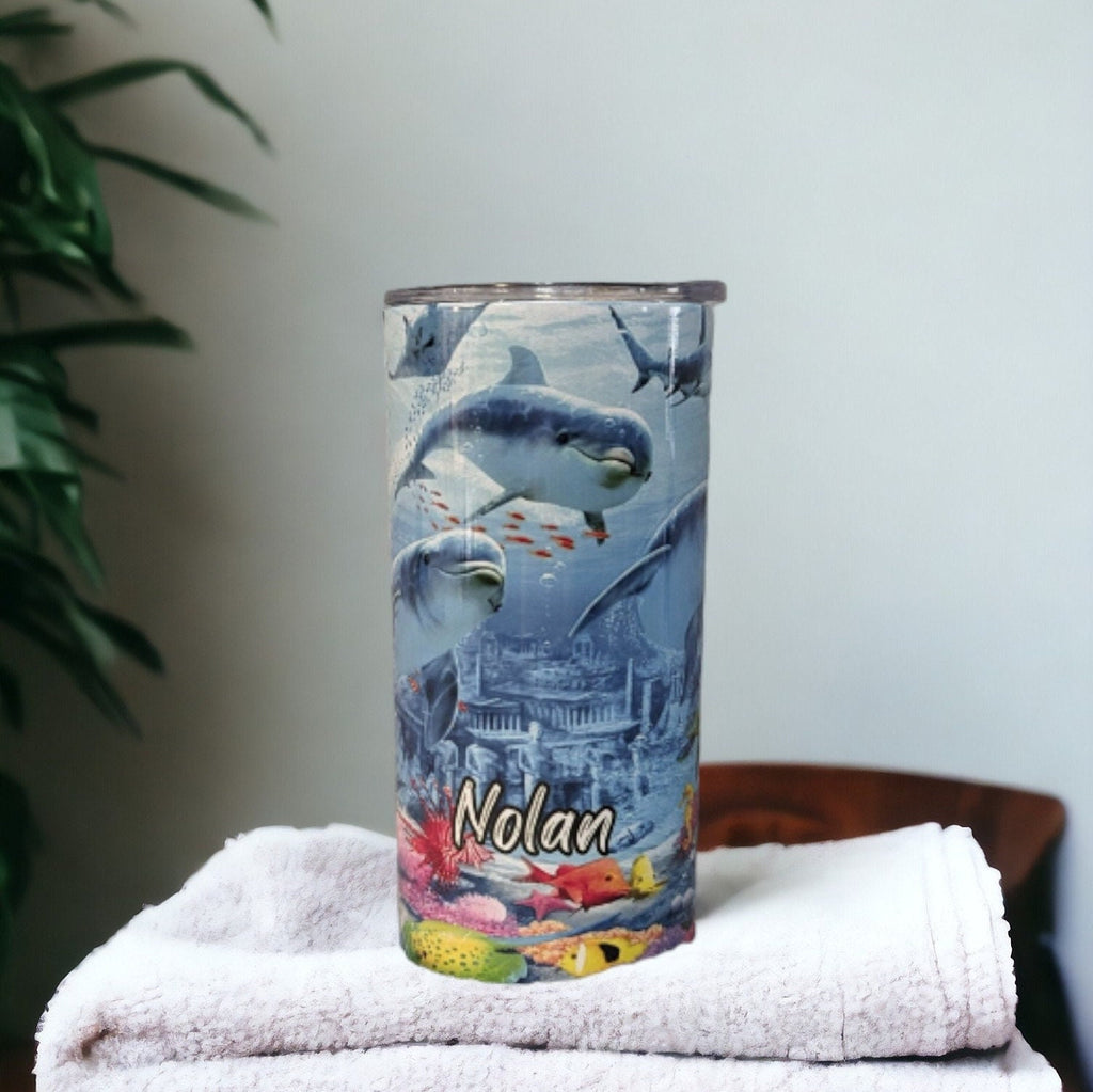 Dolphin Tumbler 15oz With Reusable Straw, Can Be Personalized
