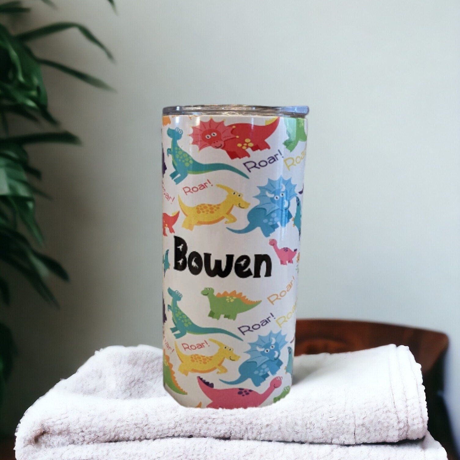 Kids Colorful Dinosaur Tumbler 15oz With Reusable Straw, Can Be Personalized