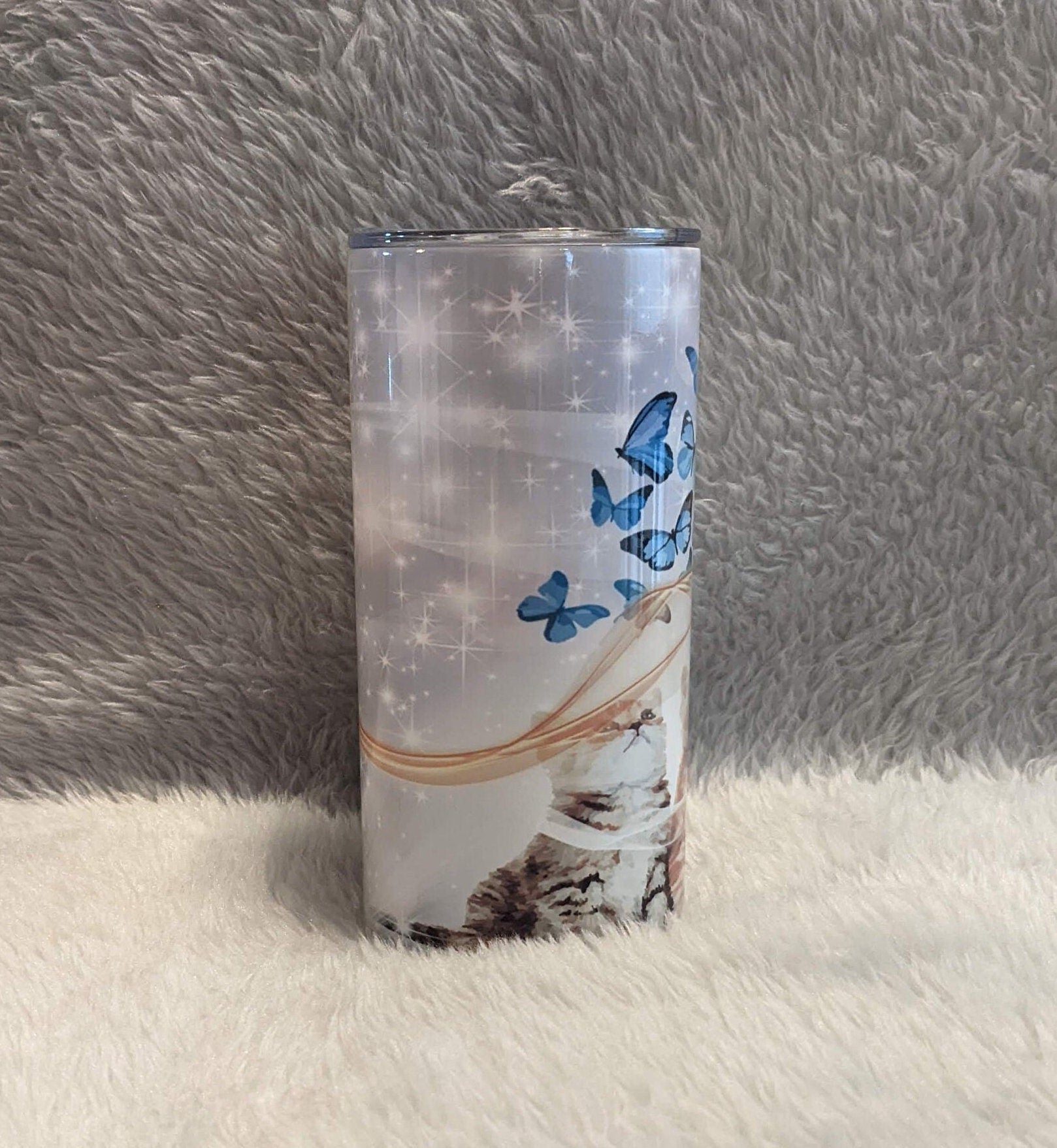 Kitten Tumbler Can Be Personalized 15oz With Reusable Straw