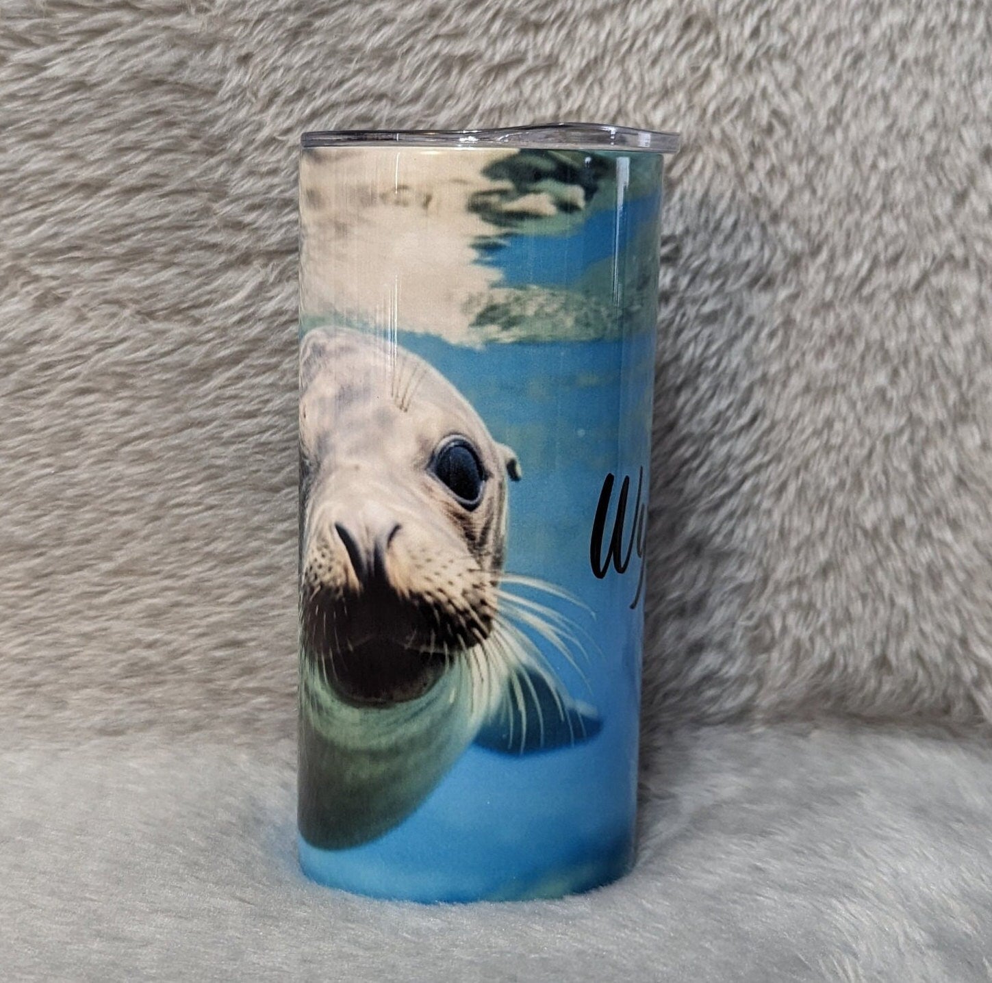 Kids Sea Lion Tumbler With A Reusable Plastic Straw, Can Be Personalized, Kids Cup With Name, Toddler Tumbler With Straw