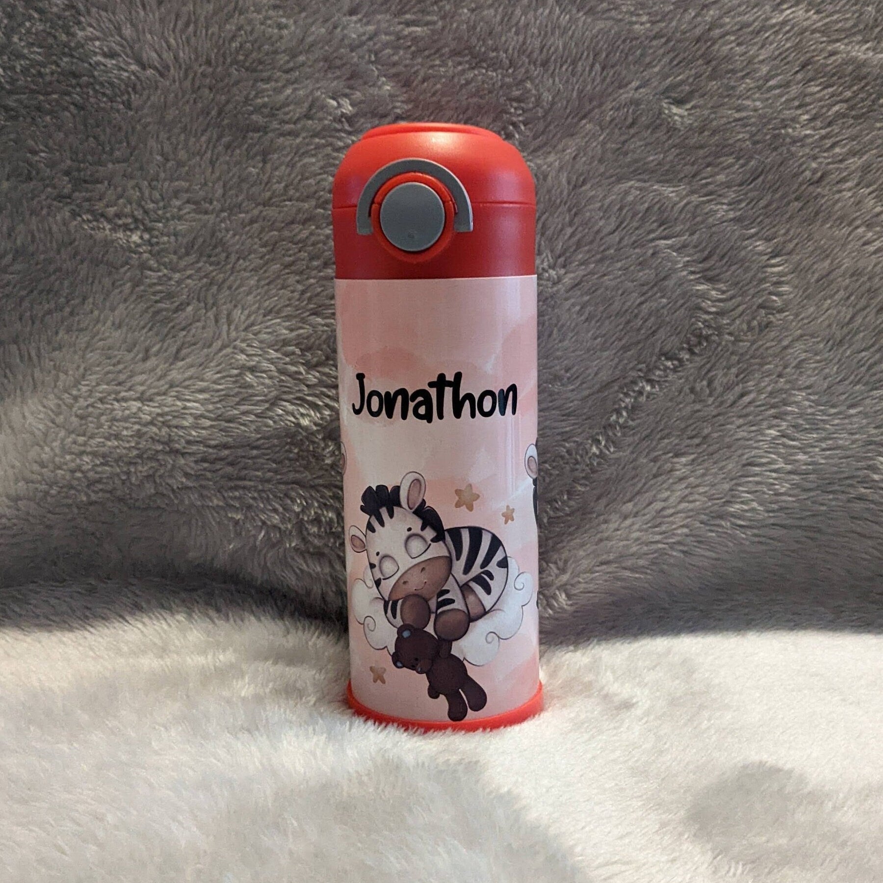 Kids Zebra Water Bottle 12oz With Reusable Straw Can Be Personalized