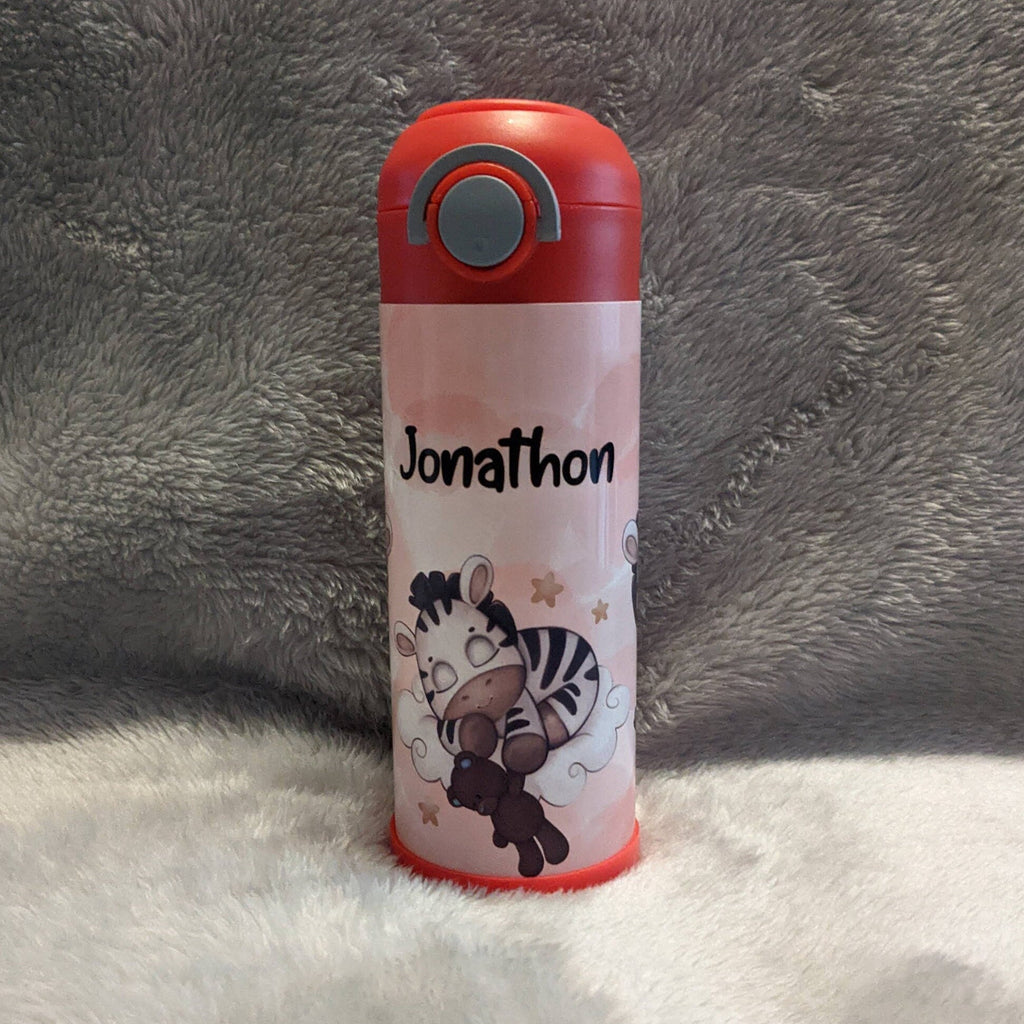 Kids Zebra Water Bottle 12oz With Reusable Straw Can Be Personalized