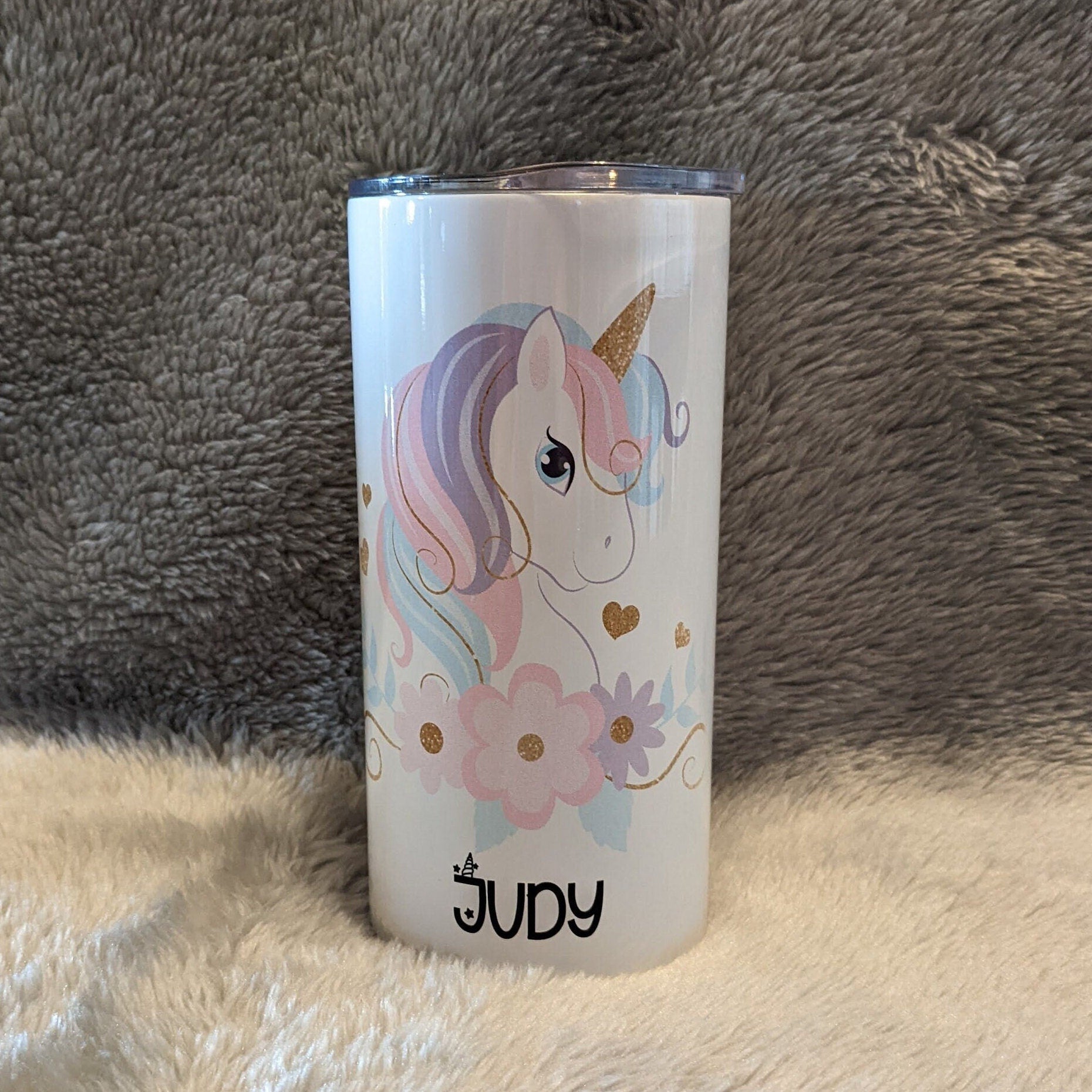 Kids Unicorn Tumbler Can Be personalized, Cup With Name, Insulated Toddler Tumbler With Reusable Plastic Straw, For Home Or On The Go