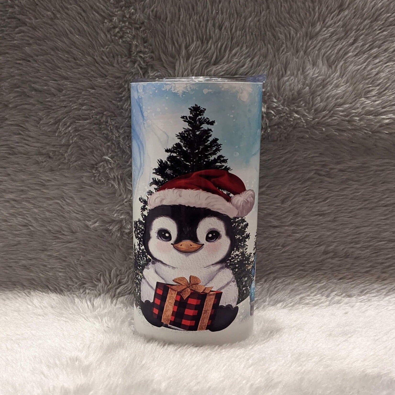 Kids Christmas Penguin Tumbler, Can Be Personalized, Penguin Cup With Name, 15oz Tumbler With Reusable Plastic Straw