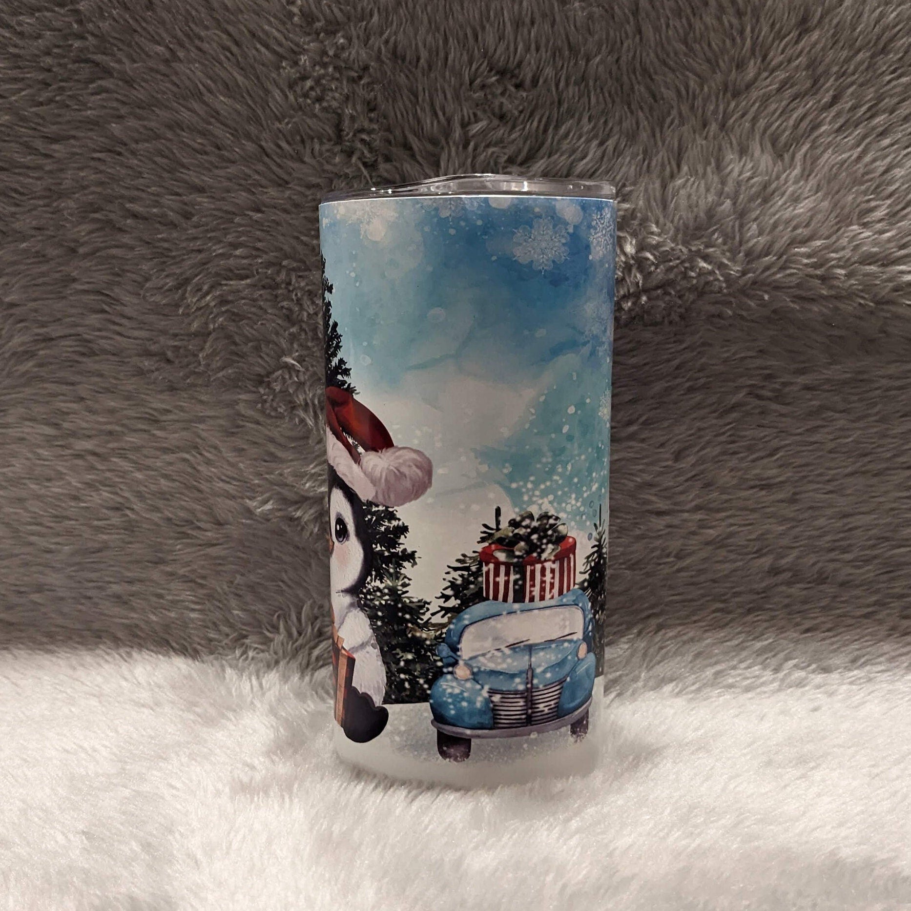 Kids Christmas Penguin Tumbler, Can Be Personalized, Penguin Cup With Name, 15oz Tumbler With Reusable Plastic Straw
