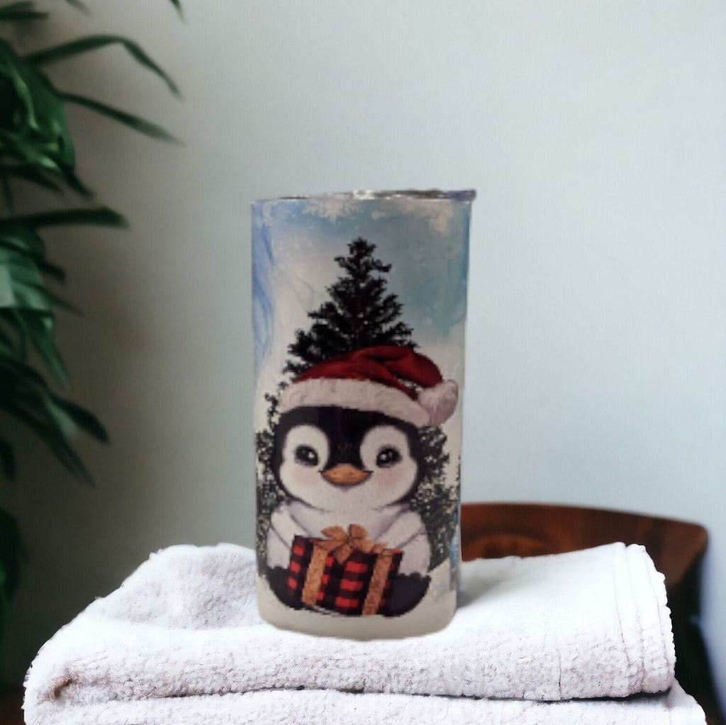 Kids Christmas Penguin Tumbler, Can Be Personalized, Penguin Cup With Name, 15oz Tumbler With Reusable Plastic Straw