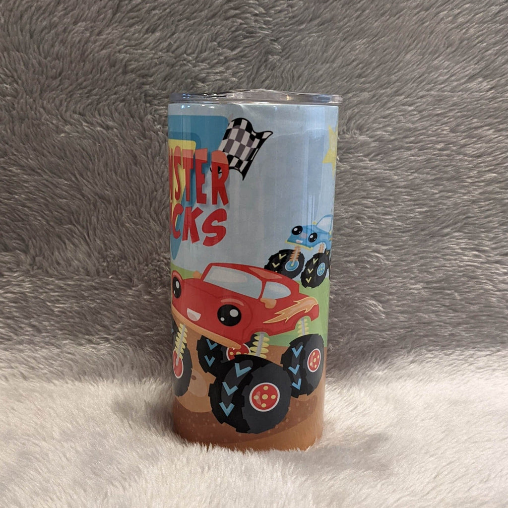 Kids Monster Truck Tumbler, Can Be Personalized, Cup With Name, 15oz Tumbler Includes A Reusable Plastic Straw, For Home Or On The Go