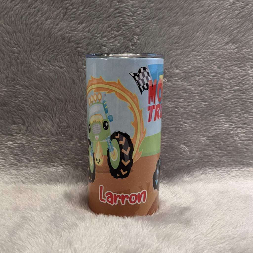 Kids Monster Truck Tumbler, Can Be Personalized, Cup With Name, 15oz Tumbler Includes A Reusable Plastic Straw, For Home Or On The Go