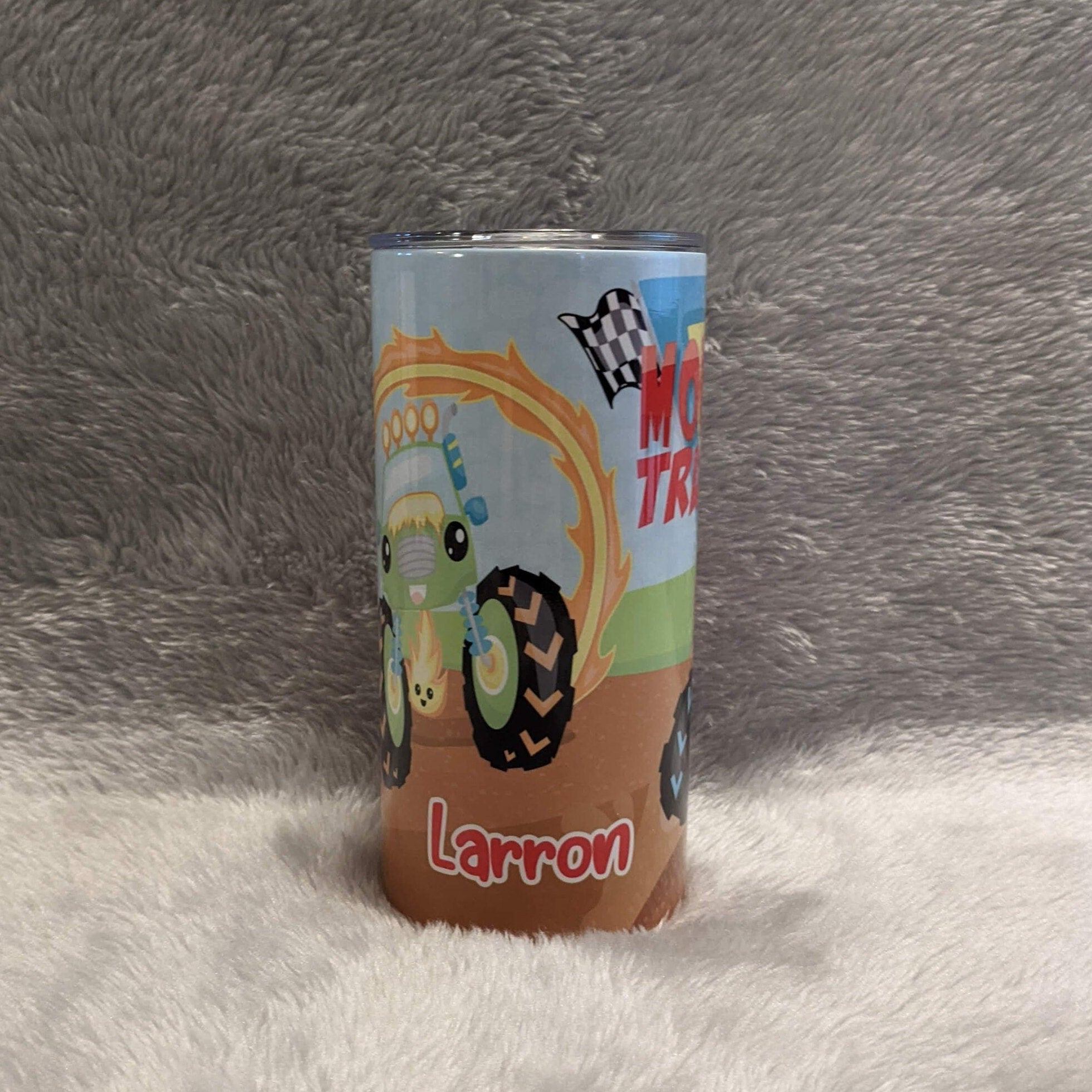 Kids Monster Truck Tumbler, Can Be Personalized, Cup With Name, 15oz Tumbler Includes A Reusable Plastic Straw, For Home Or On The Go
