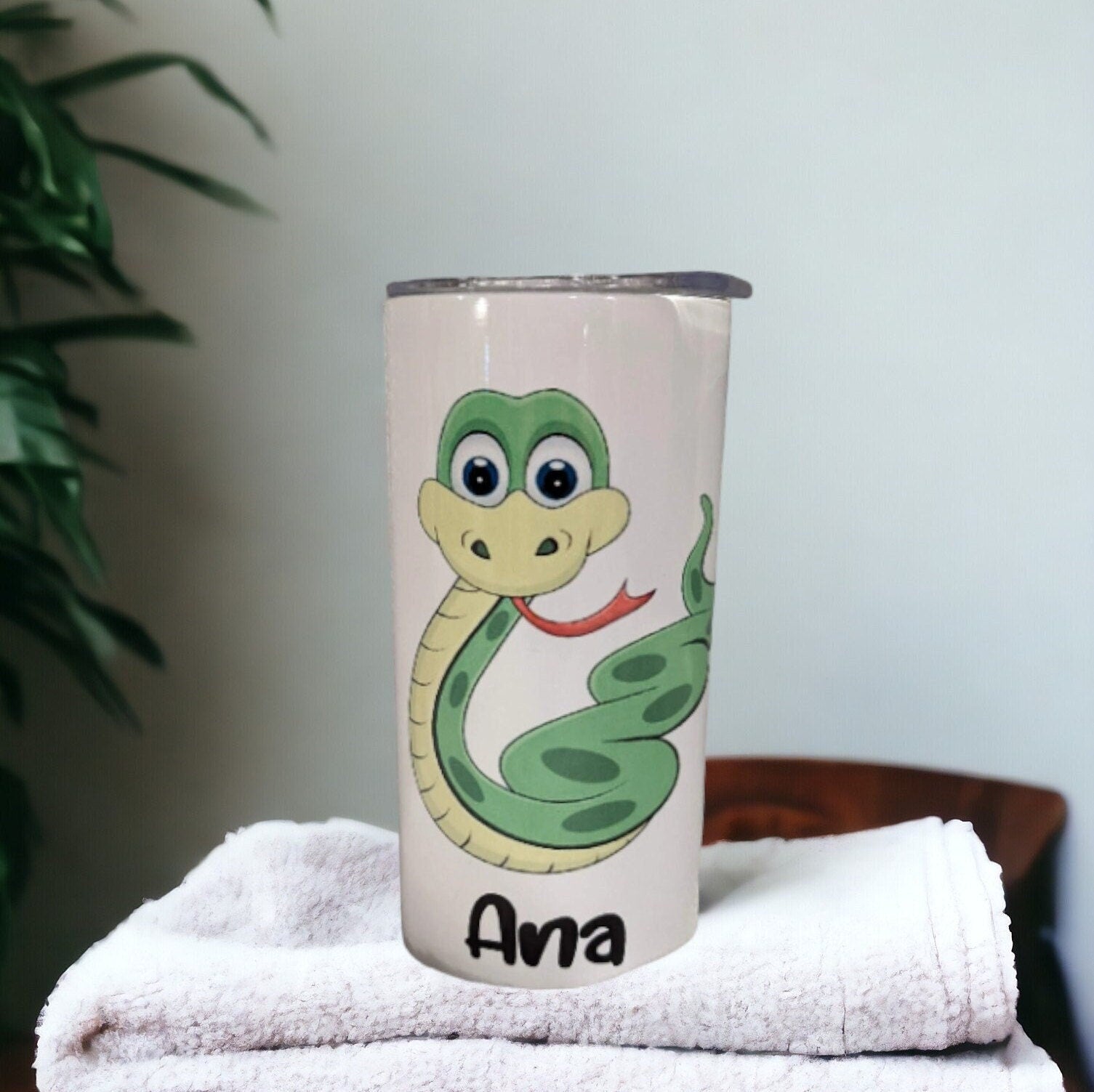 Kids Cartoon Snake Tumbler Personalized, Snake Cup With Name, Kids Personalized Tumbler, Snake Gift, 15oz Tumbler With Reusable Straw