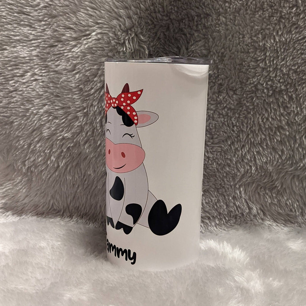 Kids Cow Tumbler With A Cute Cow and Her Polka Dot Hair Bow, Can Also Be Personalized, Kids Cow Cup With Name, Includes Plastic Straw