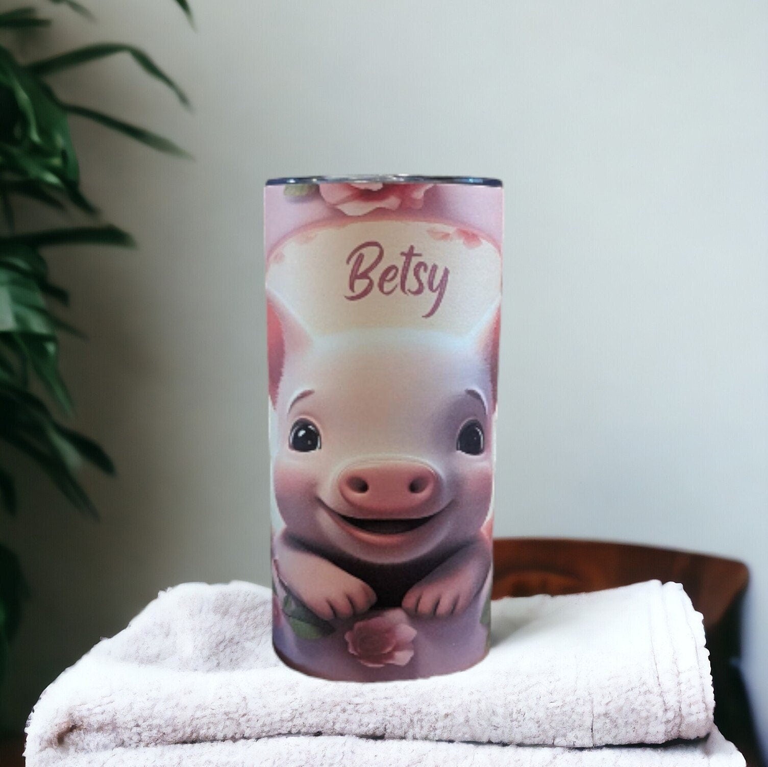 Pig Tumbler, Pig Cup With Name, Kids Piglet Tumbler, Kids Personalized Tumbler With Reusable Plastic Straw, For Home Or On The Go