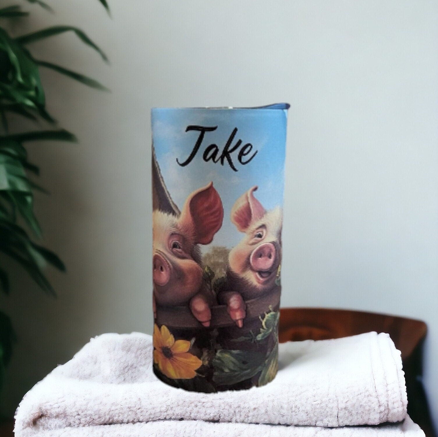 Adorable Kids Pig Tumbler with Playful Pigs Hanging Over Fence  Perfect for Little Ones, Kids Pig Cup With Name, Kids Piglet Tumbler Cup