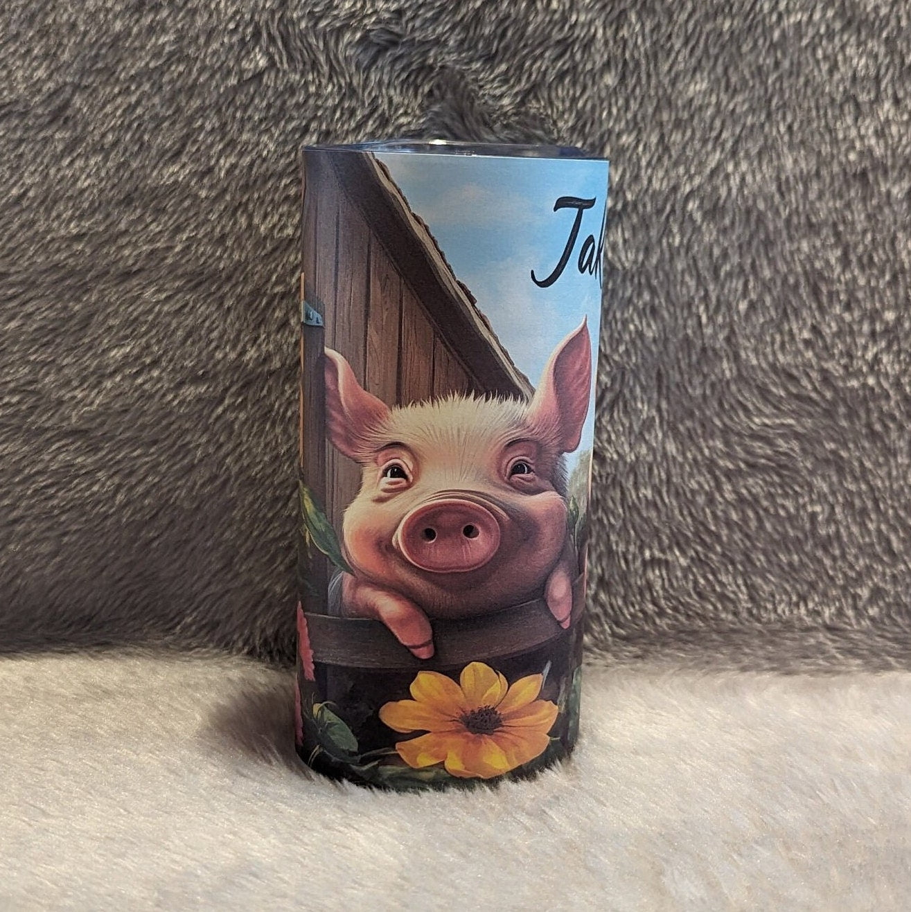 Adorable Kids Pig Tumbler with Playful Pigs Hanging Over Fence  Perfect for Little Ones, Kids Pig Cup With Name, Kids Piglet Tumbler Cup