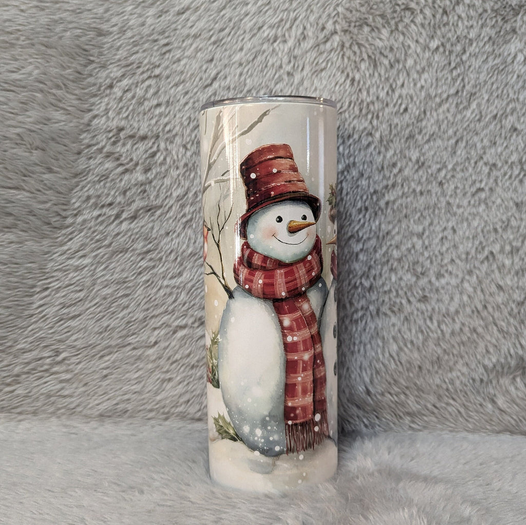 Festive Snowman Tumbler With A Snowman Couple in A Winter Scene, Great Gift For Winter and Snowman Lover, Includes a Lid and Straw