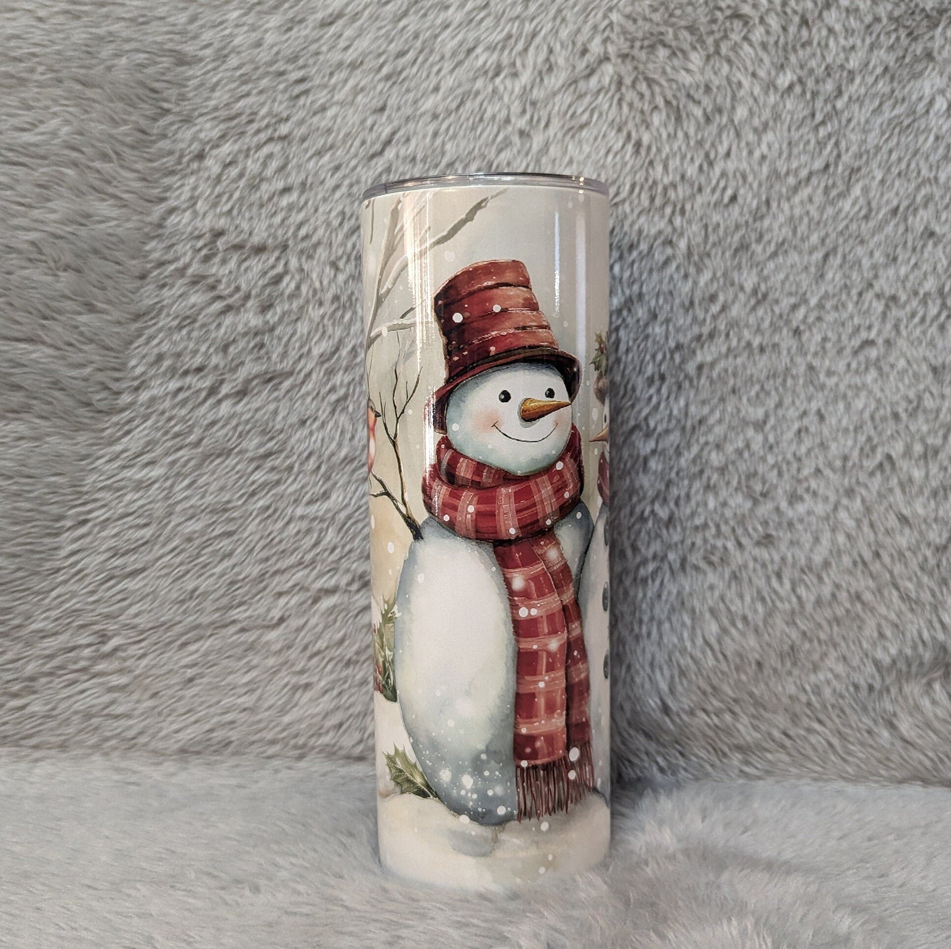 Festive Snowman Tumbler With A Snowman Couple in A Winter Scene, Great Gift For Winter and Snowman Lover, Includes a Lid and Straw