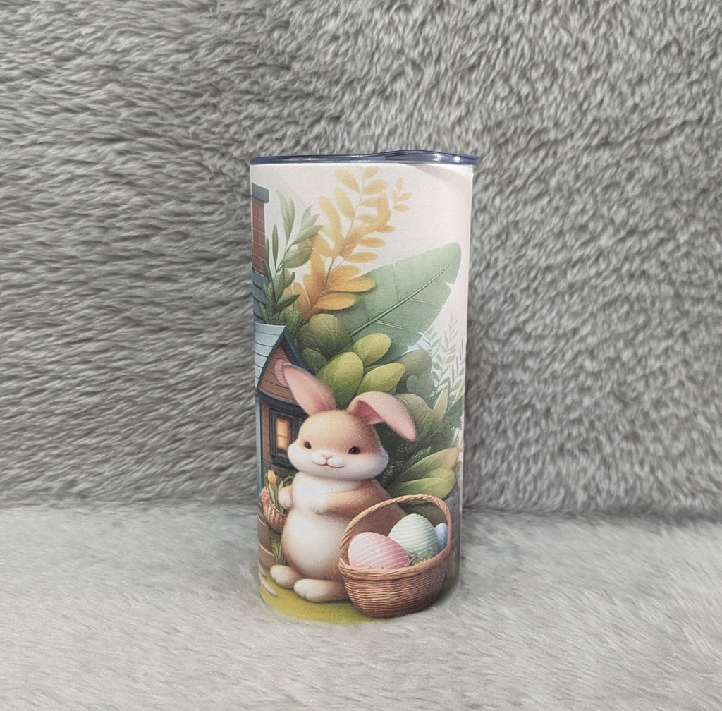Kids Easter Tumbler with A Bunny Rabbit and Eggs -  Includes Straw, Can Be Personalized, Easter Cup With Name, Easter Tumbler, Gift For Kids