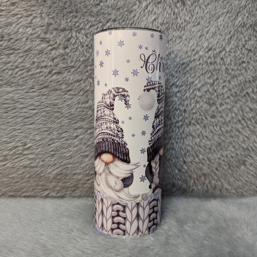 Adorable Gnome Tumbler With Gnomes Wearing Cute Gray Outfits, Gnome Cup, Winter Gnomes, Christmas Gnomes, 20oz Tumbler With Straw