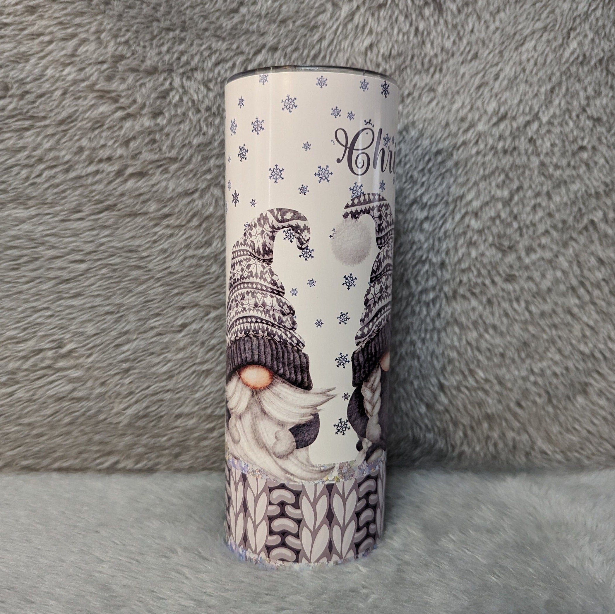 Adorable Gnome Tumbler With Gnomes Wearing Cute Gray Outfits, Gnome Cup, Winter Gnomes, Christmas Gnomes, 20oz Tumbler With Straw