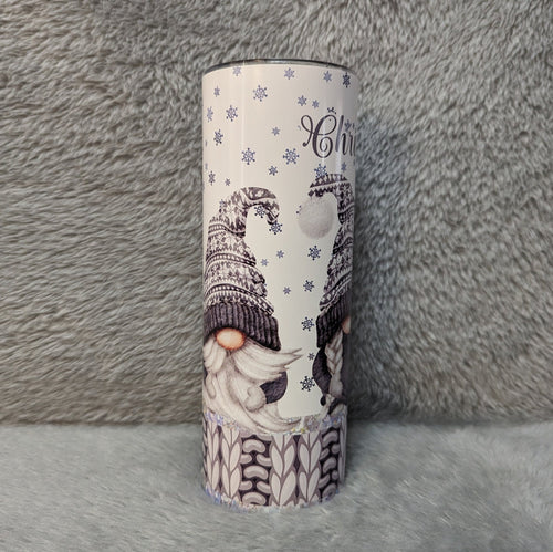 Adorable Gnome Tumbler With Gnomes Wearing Cute Gray Outfits, Gnome Cup, Winter Gnomes, Christmas Gnomes, 20oz Tumbler With Straw