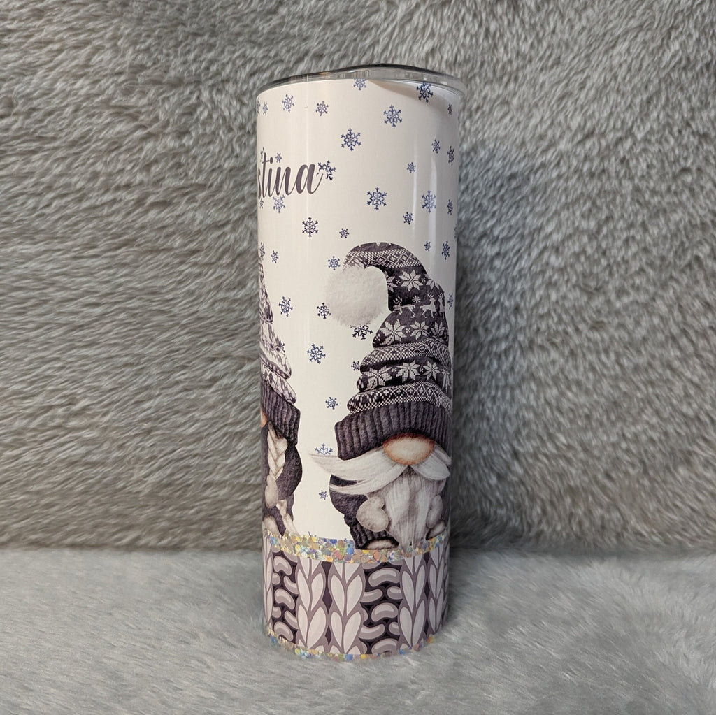 Adorable Gnome Tumbler With Gnomes Wearing Cute Gray Outfits, Gnome Cup, Winter Gnomes, Christmas Gnomes, 20oz Tumbler With Straw