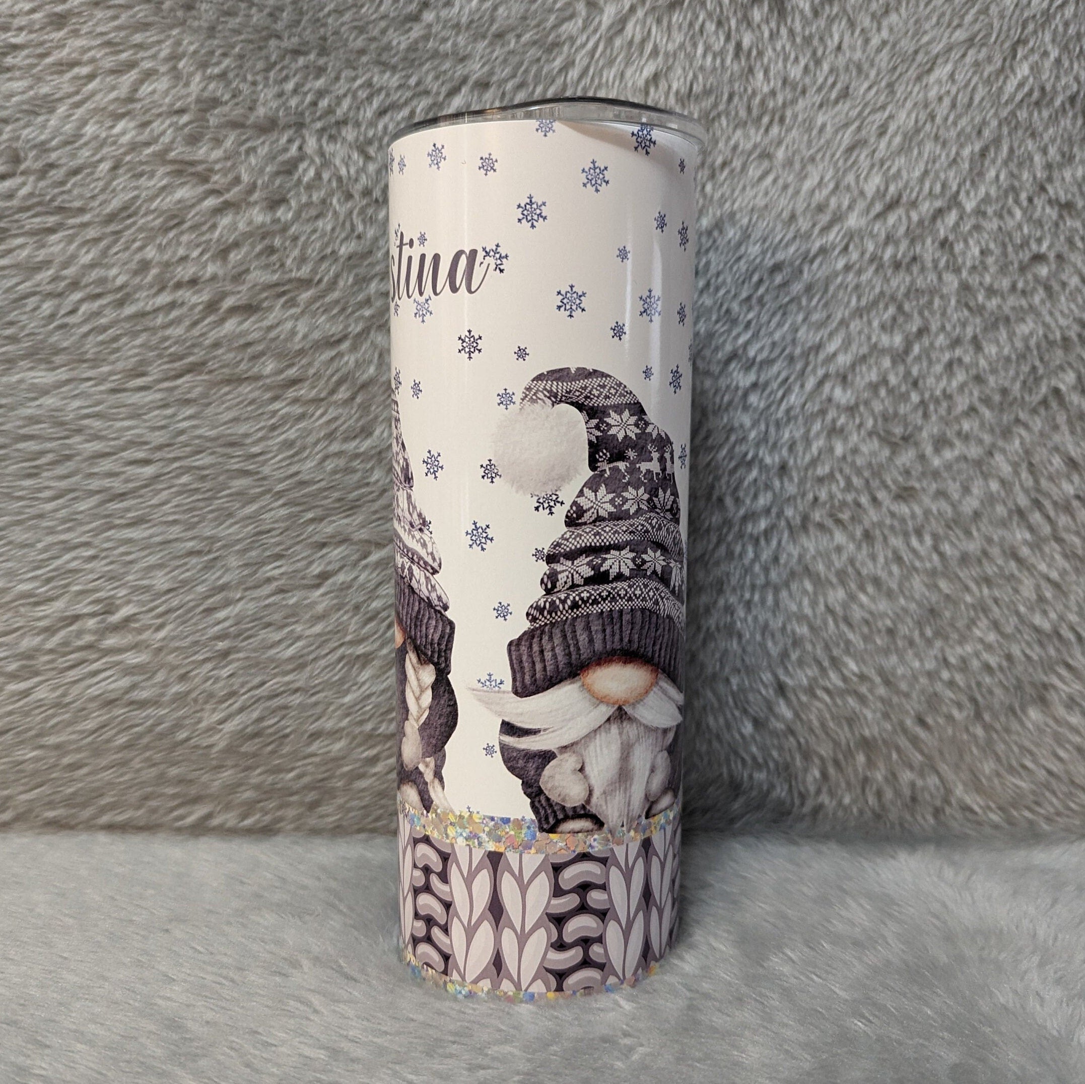 Adorable Gnome Tumbler With Gnomes Wearing Cute Gray Outfits, Gnome Cup, Winter Gnomes, Christmas Gnomes, 20oz Tumbler With Straw