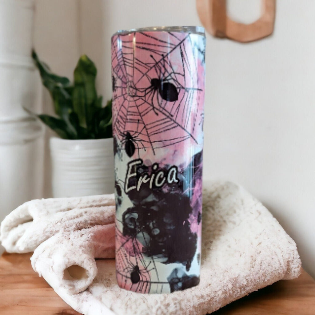 Halloween Tumbler With Spiders 20oz With Reusable Straw, Can Be Personalized