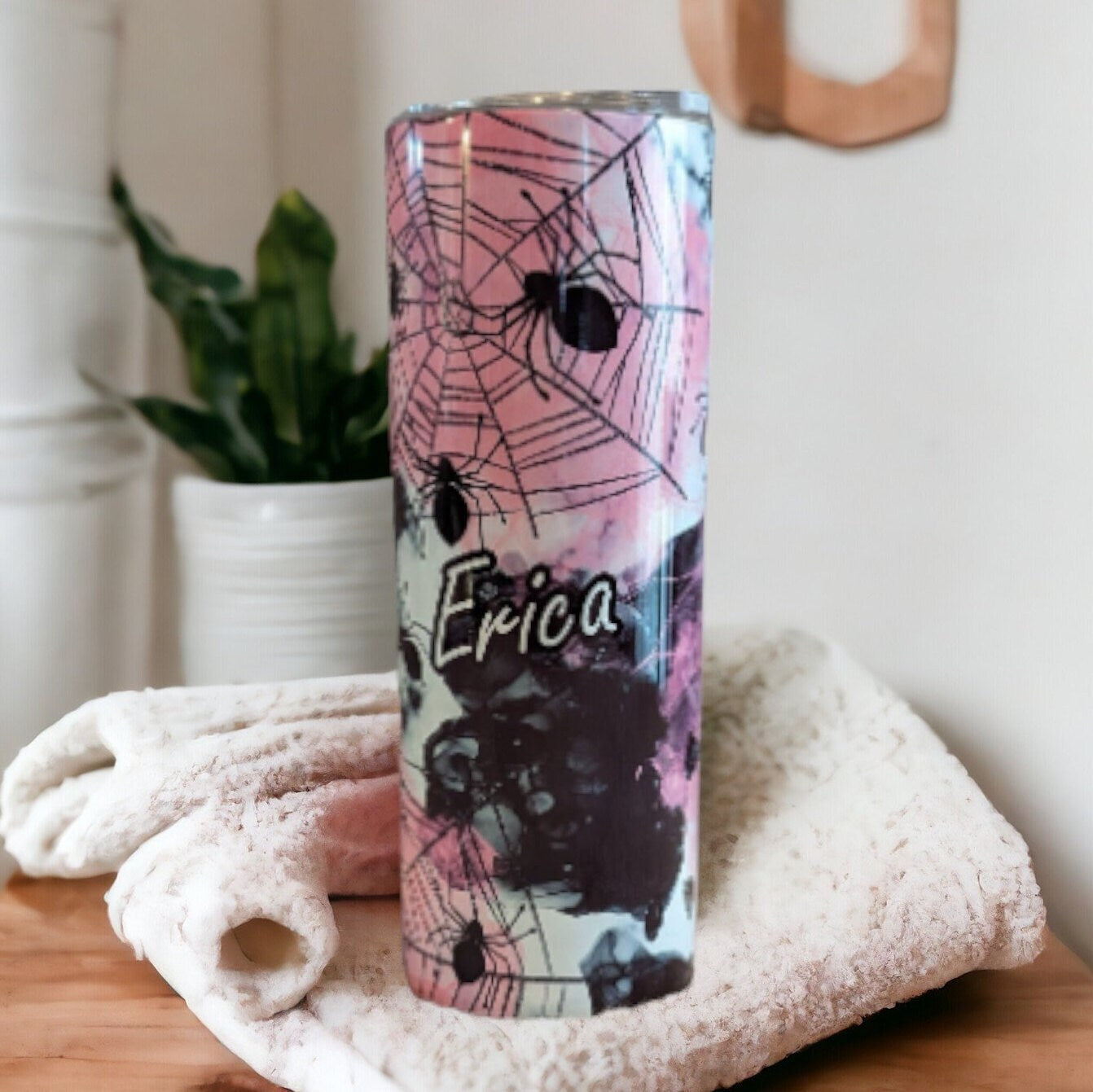 Halloween Tumbler With Spiders 20oz With Reusable Straw, Can Be Personalized
