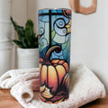 Pumpkin Tumbler With Stained Glass Design 20oz With Reusable Straw