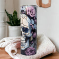 3D Design Skull Tumbler with Purple Flowers, Unique Gothic Drinkware, Skull Cup, Spooky Gift Idea, Skull Lover Gift, Stunning Skull Tumbler
